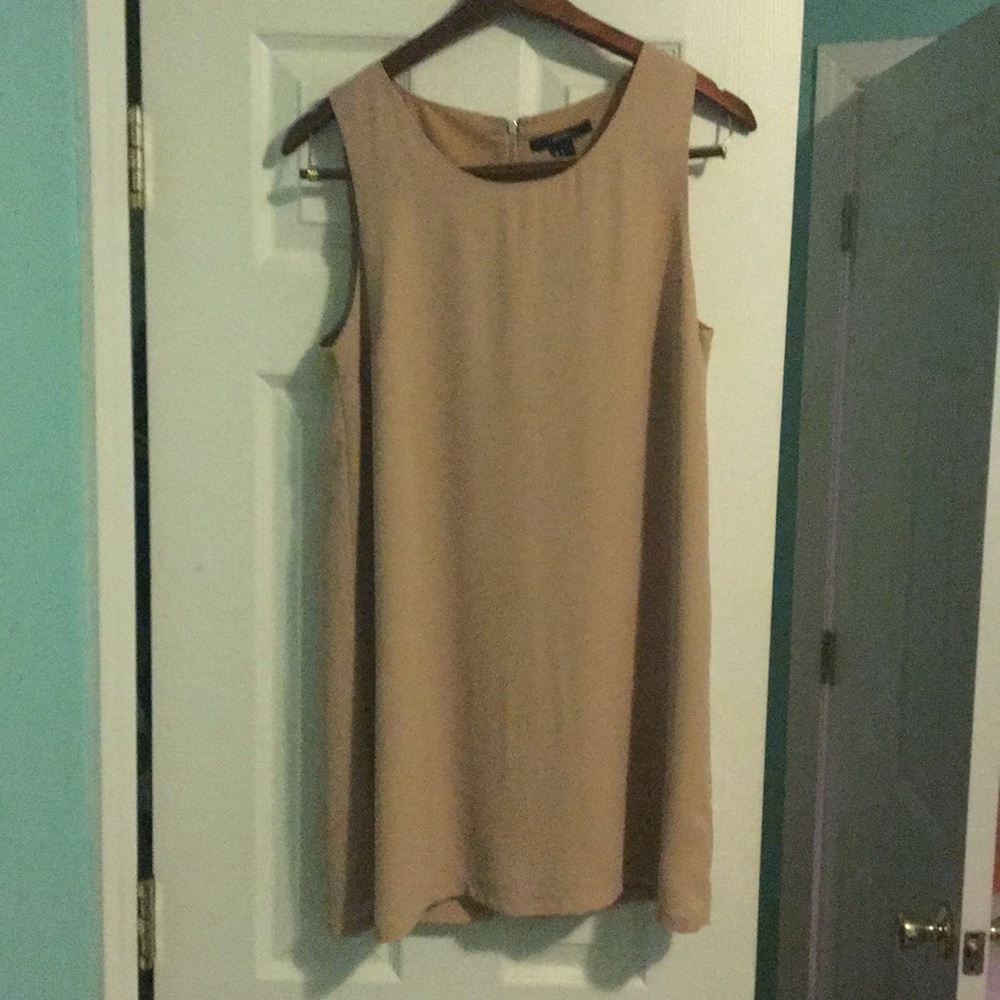 tan shift dress
